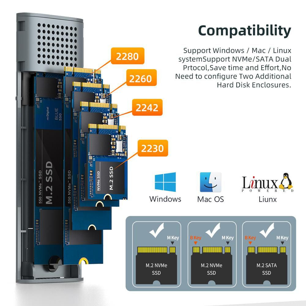 Maiwo K1689 USB-C 3.2 Gen2 10Gbps SATA/NVMe M.2 SSD Enclosure
