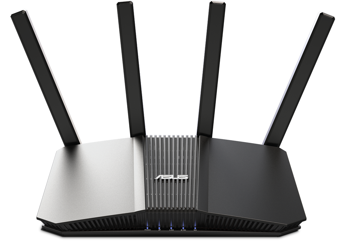 ASUS RT-BE82U front angle view with ‘WiFi 7’ text on the background
