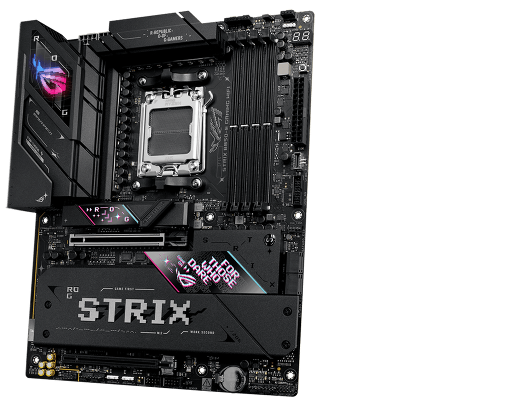 The Strix B850-E front and back