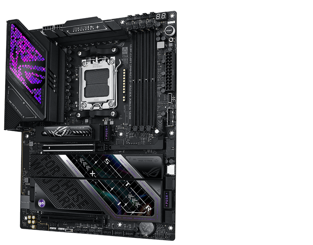 The ROG Strix X870E-E Gaming WiFi7 Neo front and back