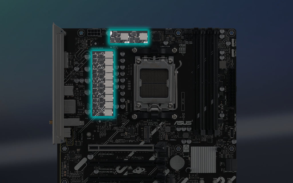 Angled top-down view of PRIME B840M-A-CSM motherboard.