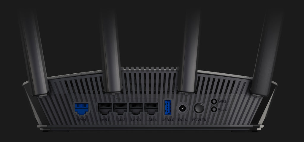 RT-BE82U back side showing I/O ports.
