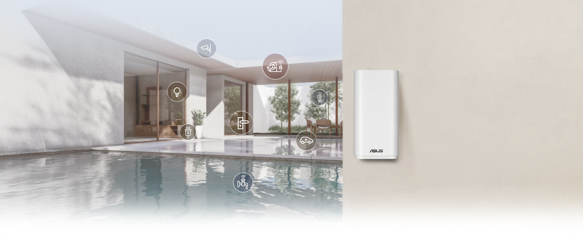 ASUS ZenWiFi BD4 Outdoor pole-mounted in garden.