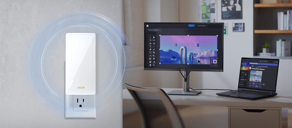 ASUS RP-BE58 dual-band range extender can extend wireless coverage of up to 2200 sq. ft., providing seamless WiFi across your home.