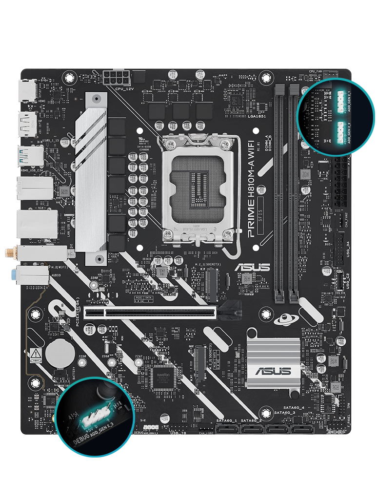 PRIME H810M-A WIFI front view, 45 degrees. 