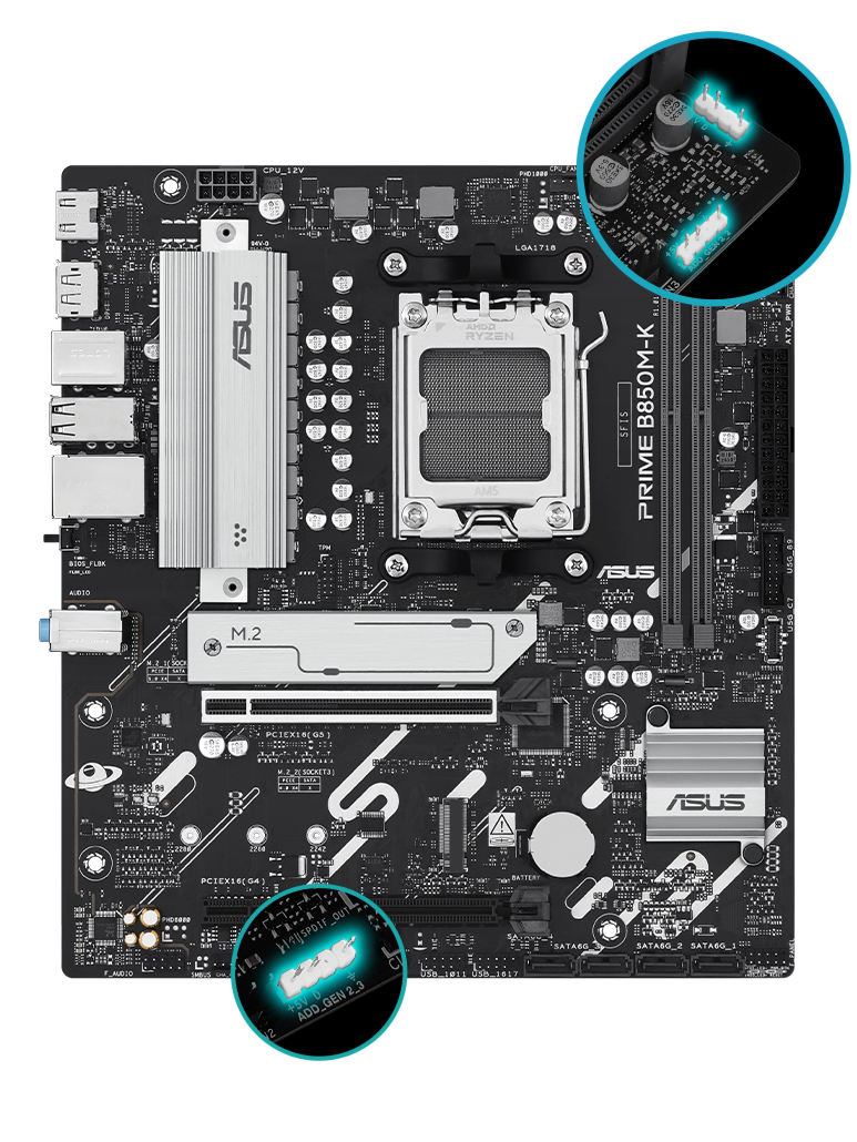 PRIME B850M-K front view, 45 degrees.