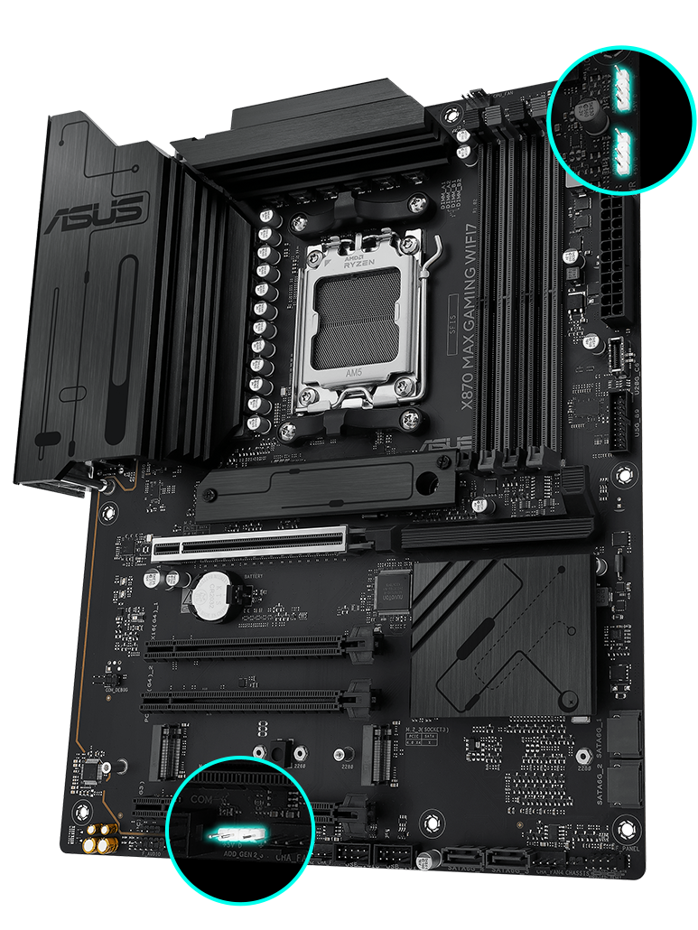 X870 MAX GAMING WIFI7 front view, 45 degrees.