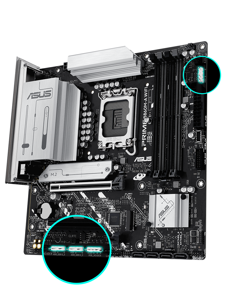 PRIME B860M-A WIFI front view, 45 degrees.