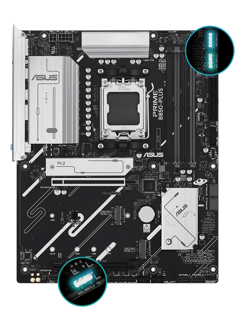 PRIME B850-PLUS-CSM front view, 45 degrees.