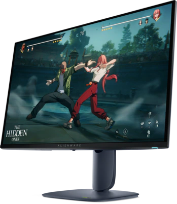 View left-facing Alienware 27 280Hz QD-OLED Gaming Monitor AW2725D. Gameplay on screen is of The Hidden Ones.