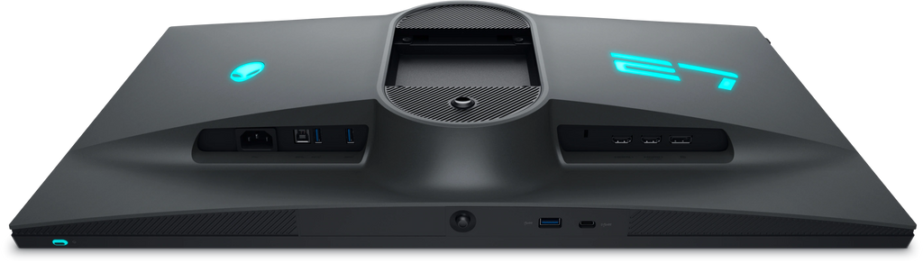 View Bottom facing Alienware AW2725QF Monitor showing ports &amp; connections