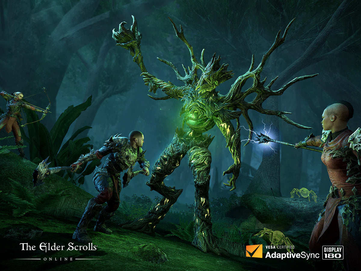 Elder Scrolls Online promotional image with VESA Adaptive Sync Display 180 Certified Logo.