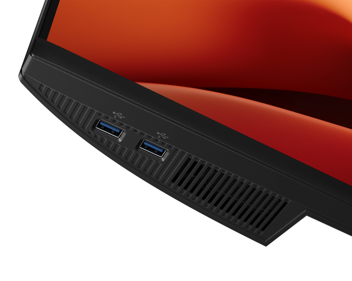 Underneathe view of the quick access port on the Dell Pro 24 Video Conferencing Monitor.