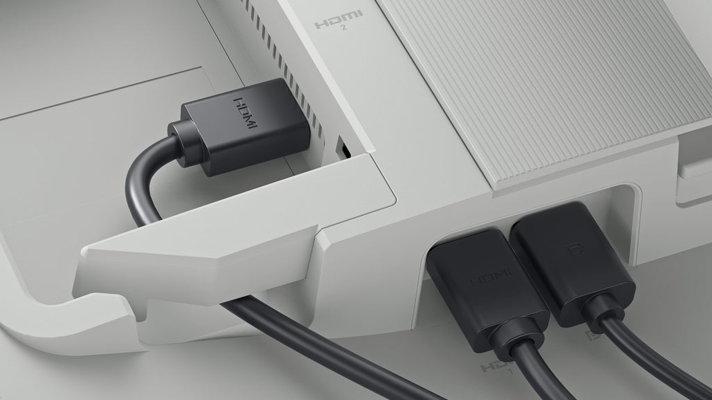 A close up of the back of the monitor, highlighting the side-access ports.