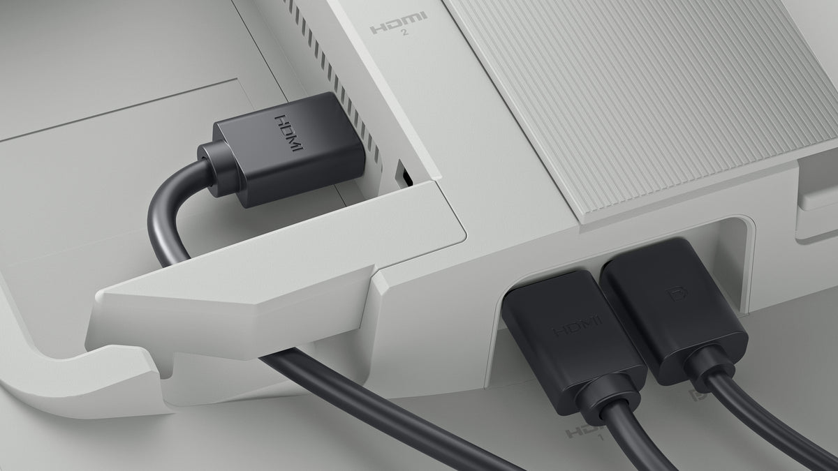 A close up of the back of the monitor, highlighting the side-access ports.