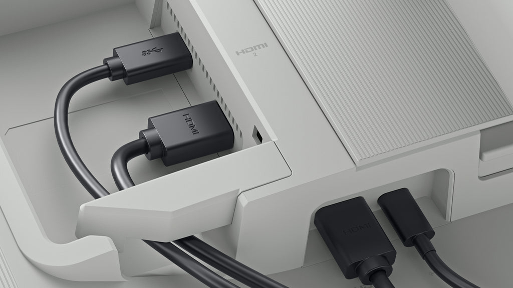 A close up of the back of the monitor, highlighting the side-access ports.