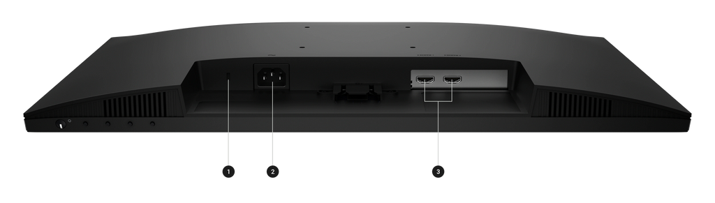Back view of the monitor highlighting the ports and slots.