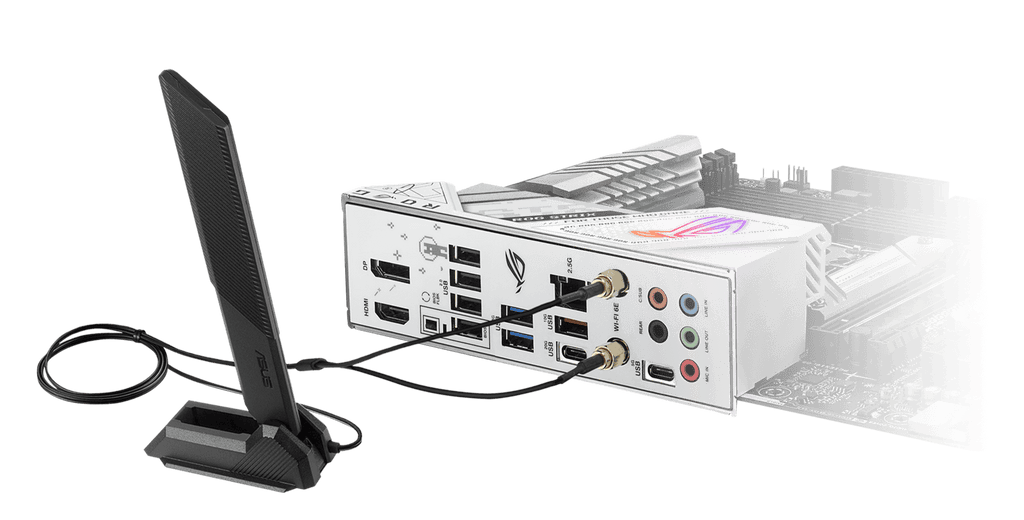 ROG Strix B760-G features WiFi 6E, an included antenna, and 2.5 Gb ethernet