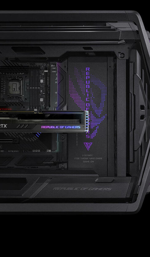 ROG Hyperion GR701 BTF Edition PC build focus on ROG themed lighting panel