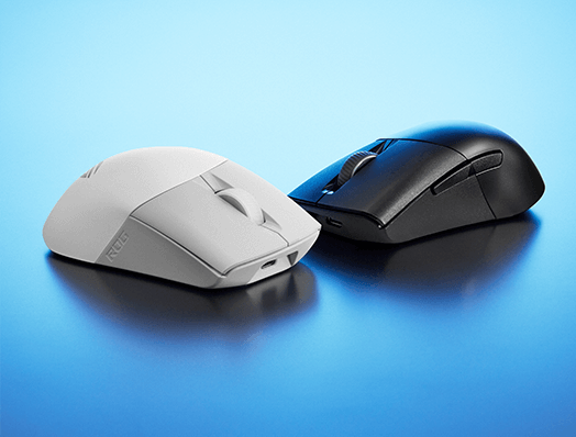 ROG Keris Wireless AimPoint black and white, showing the L/R PBT buttons