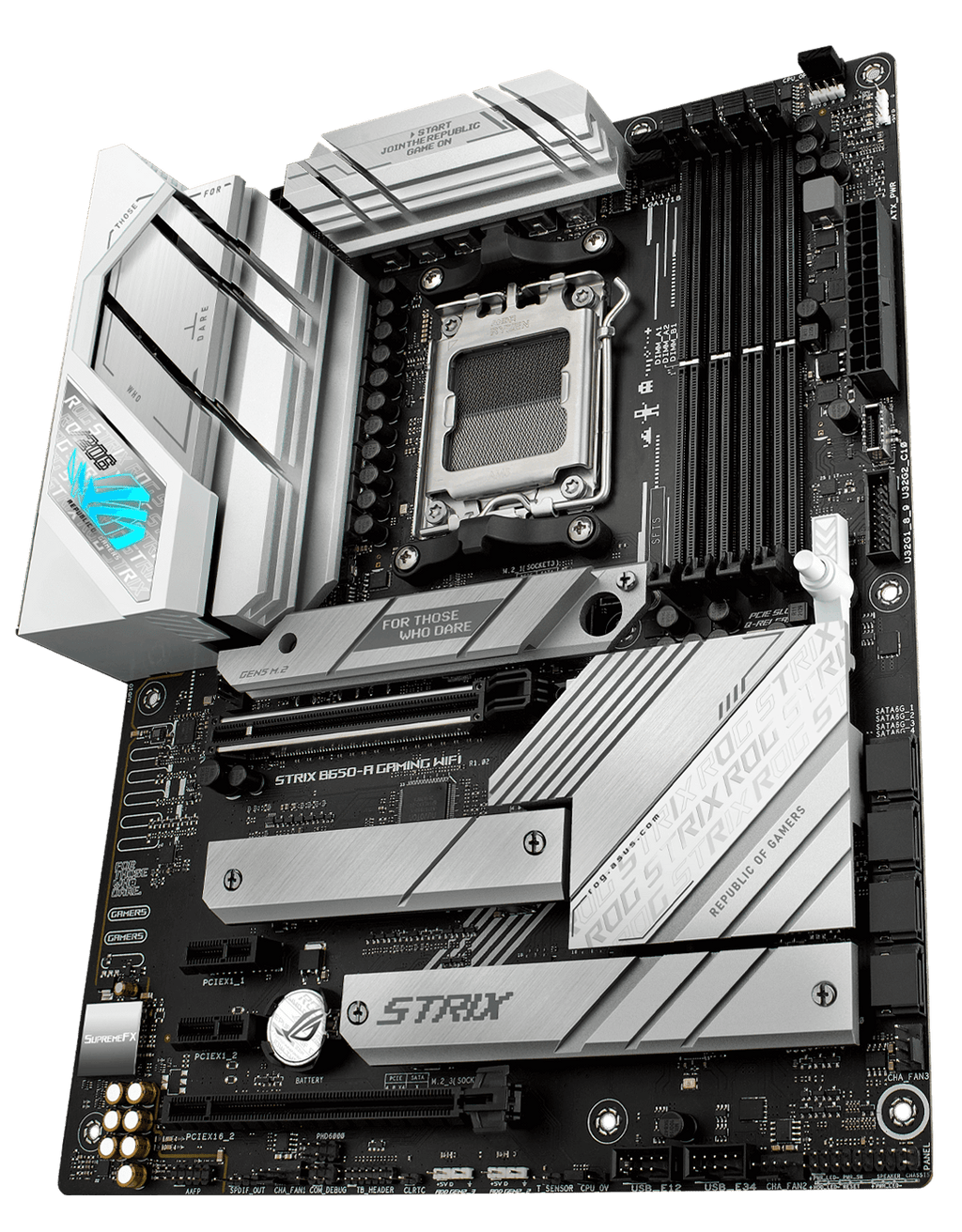 The ROG Strix B650-A PCIe 5.0 M.2 and expansion slot layout