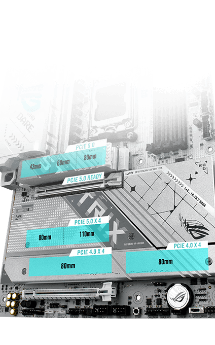 The Strix X870-A PCIe 5.0 M.2 and expansion slot layout