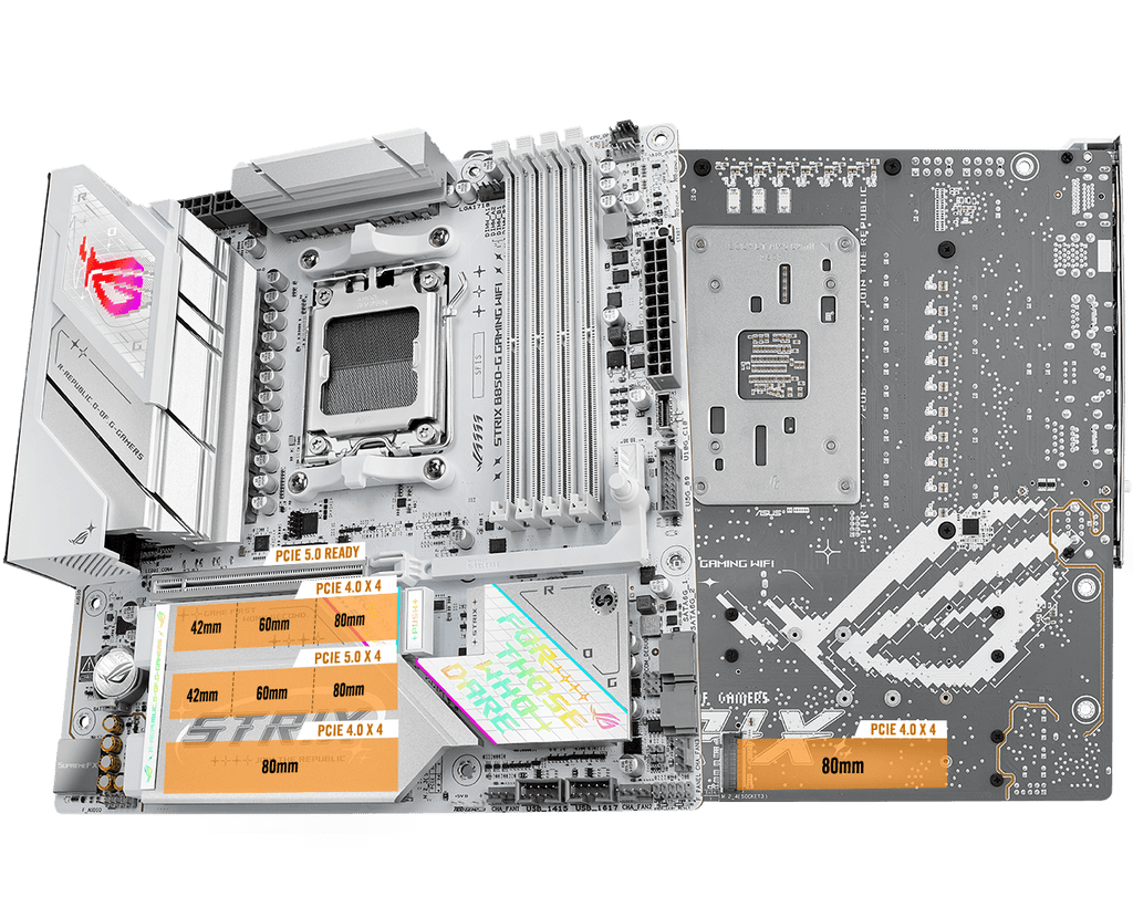 The Strix B850-G PCIe 5.0 M.2 and expansion slot layout