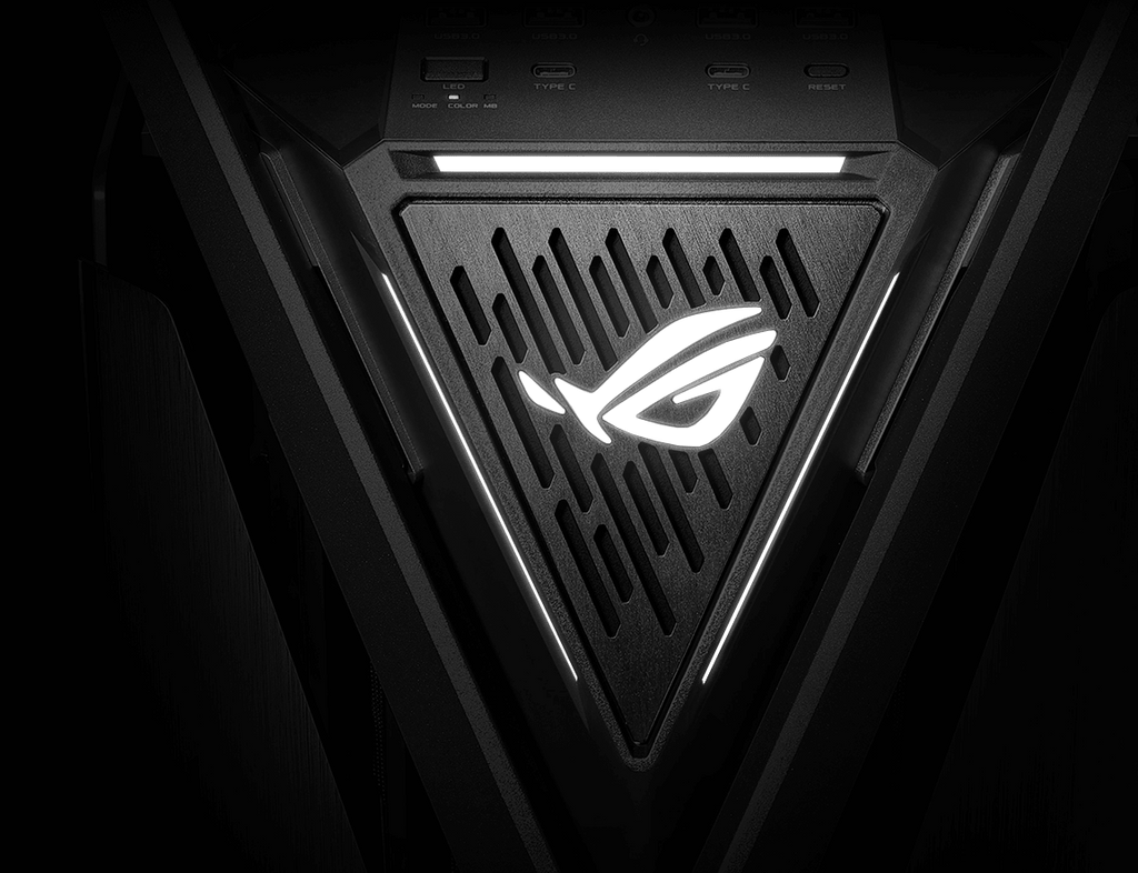 close-up of the ARGB components on ROG Hyperion GR701 BTF Edition front panel