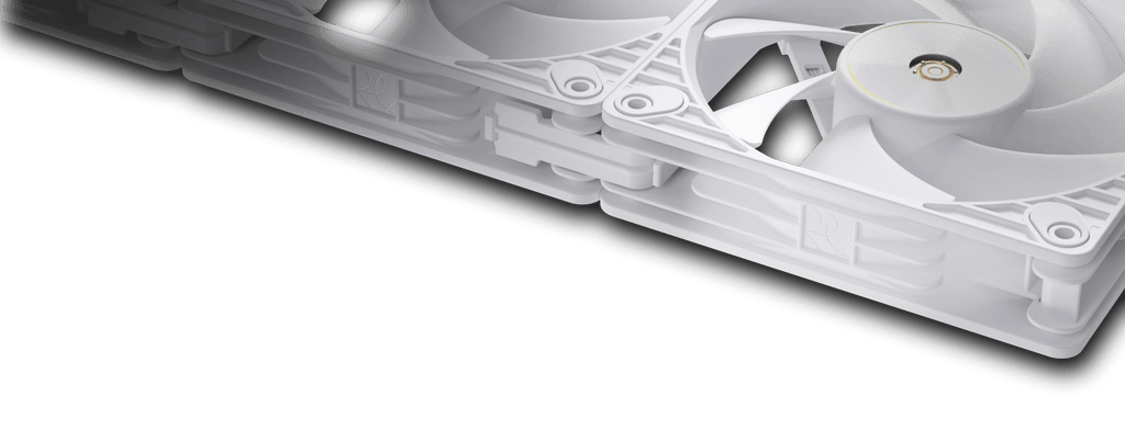 Close-up of a black ProArt PF120 fan showing its angular frame and the 28mm thickness.