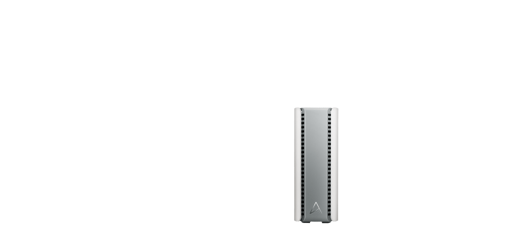 ASUS ZenWiFi BT8 mesh router on a platform, highlighting its side with an A monogram.
