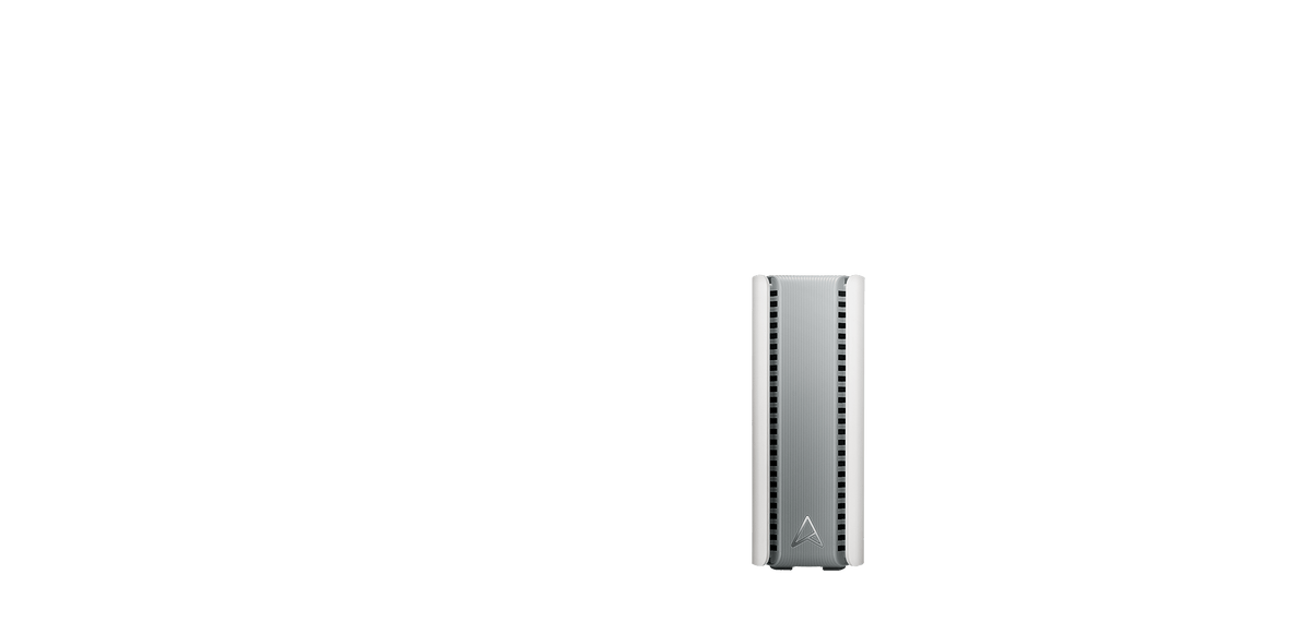 ASUS ZenWiFi BT8 mesh router on a platform, highlighting its side with an A monogram.