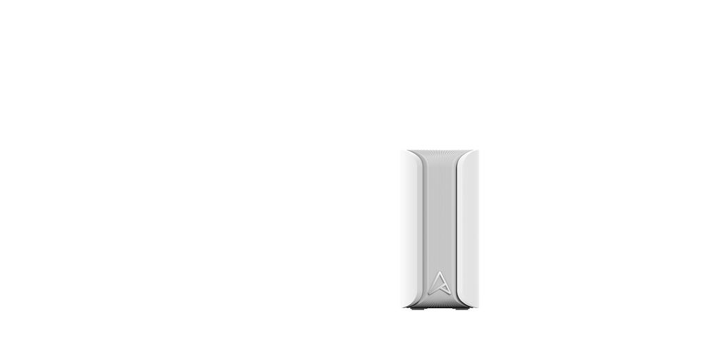ASUS ZenWiFi BD4 mesh router on a platform, highlighting its side with an A monogram.