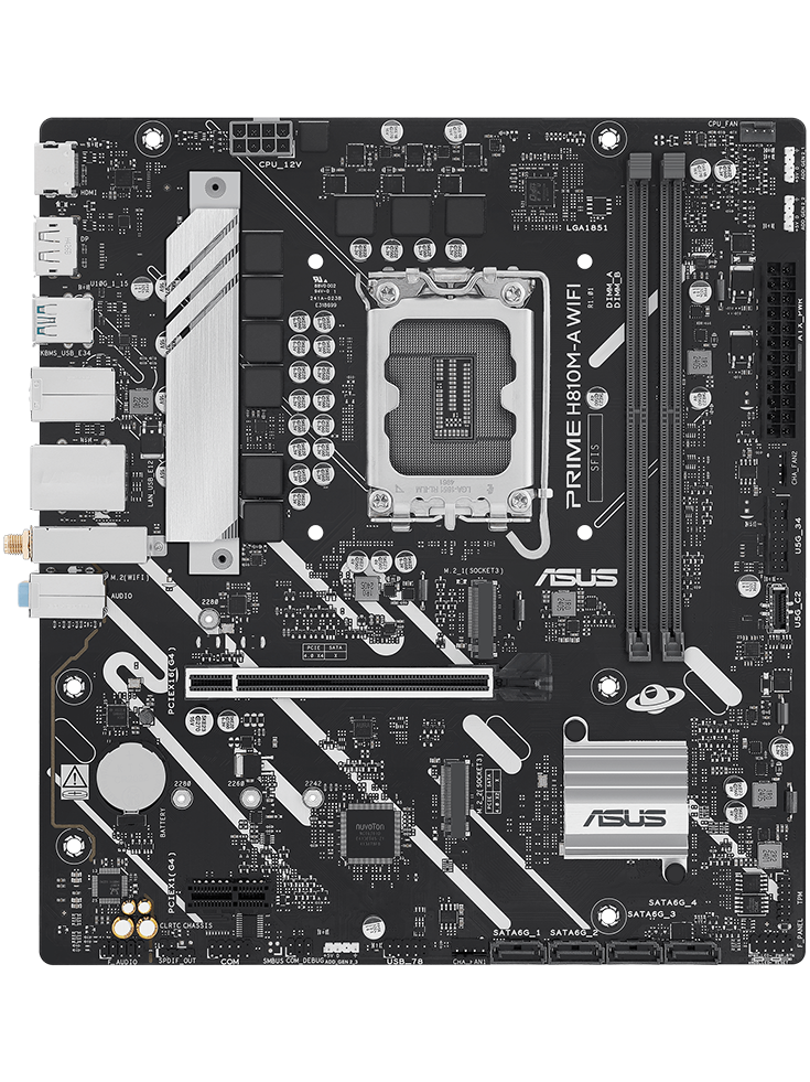 PRIME H810M-A WIFI motherboard front view, floating in space.