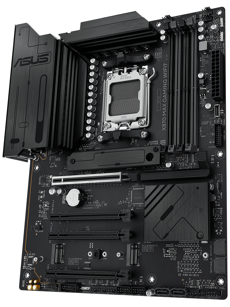 X870 MAX GAMING WIFI7 motherboard front view, floating in space.