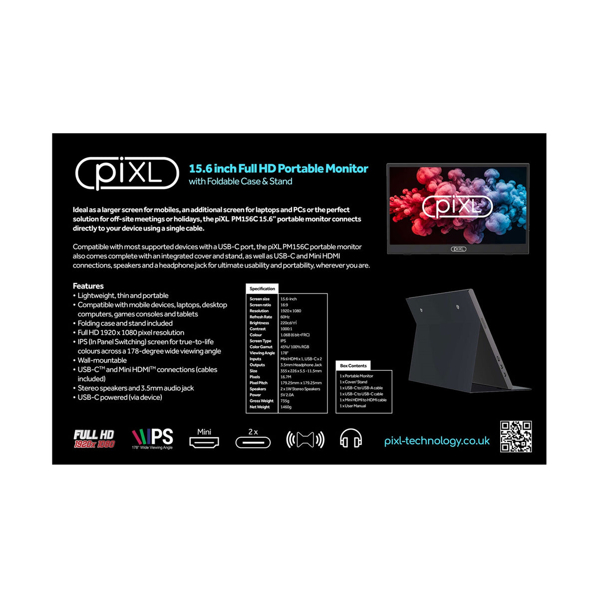 piXL PM156C 15.6" Full HD IPS Portable Monitor - USB-C - Tech Syndicate