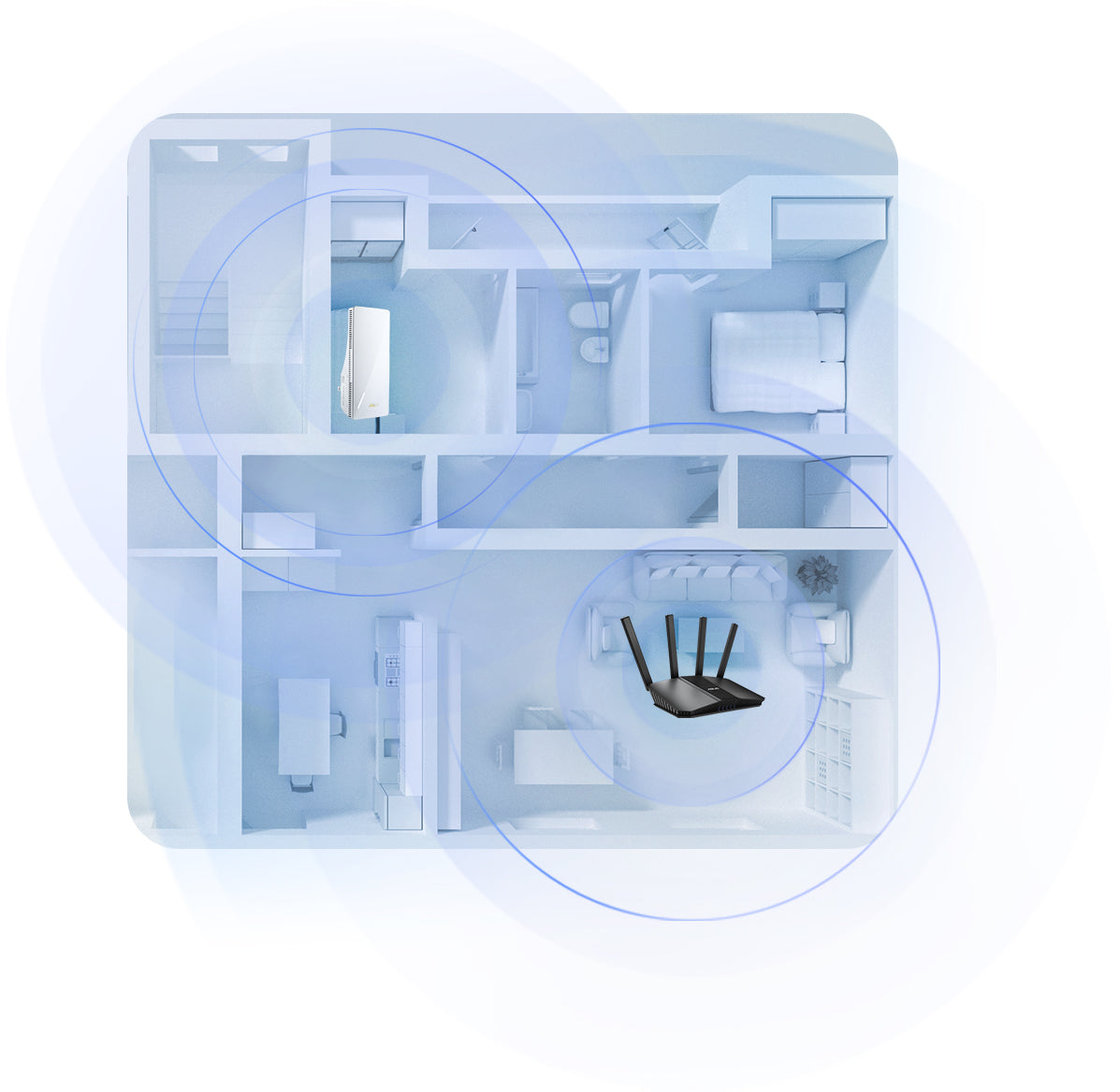 RP-BE58 connects to a WiFi router, effectively extending wireless coverage.