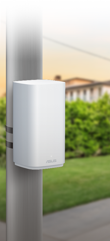 ZenWiFi BD4 Outdoor pole-mounted in a garden.