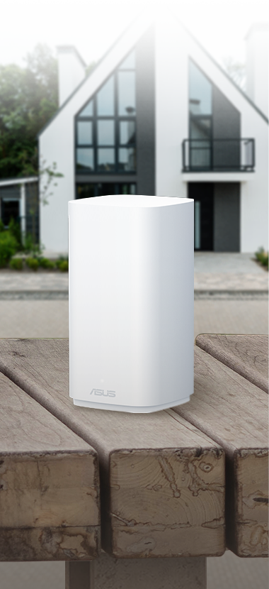ZenWiFi BD4 Outdoor placed on a bench, showcasing tabletop use.