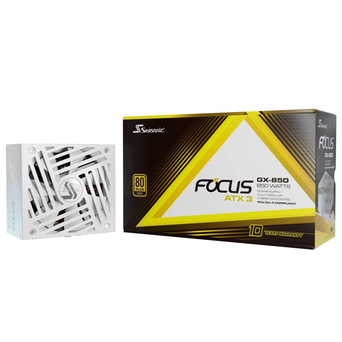 Seasonic FOCUS GX V4 850W ATX 3.1 80 PLUS Gold Modular PSU with 120mm FDB Fan, Braided White Cables &amp;amp; 10 Year Warranty, White
