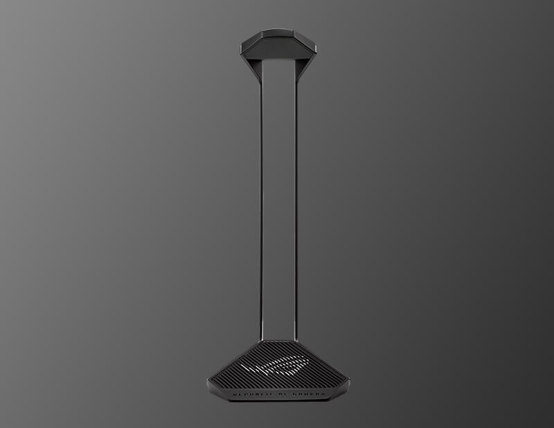 Front view of the ROG Throne II Core Gaming Headset with a grey background.