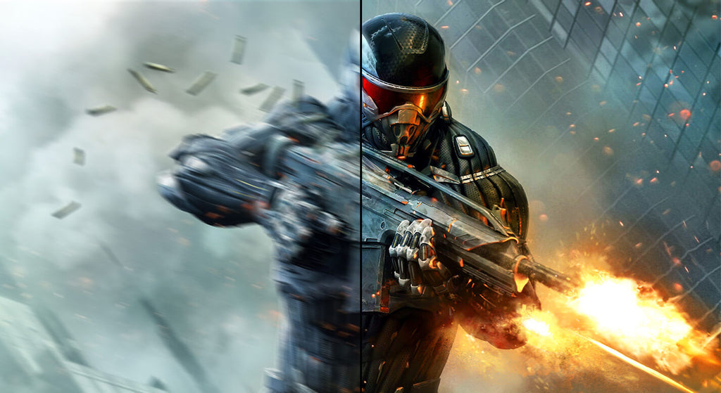 In-game soldier shooting with 60Hz display lagging on left side versus VG259QM5A monitor