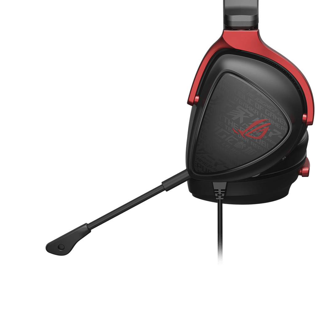 ROG Delta S Core focusing on right earcup features teamspeak- and- dicord certified boom mic