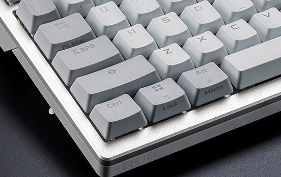 Close-up on ROG Azoth Moonlight White PBT keycaps