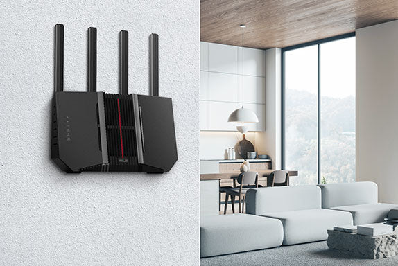 RT-BE92U mounted on the wall in a modern living room