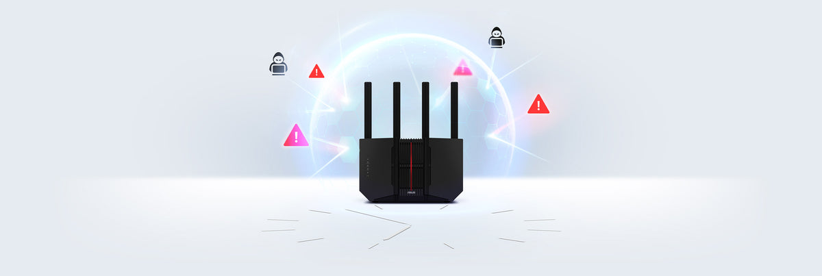 A digital shield covers RT-BE92U to block ‘hacker’ and ‘insecure device” icons away.