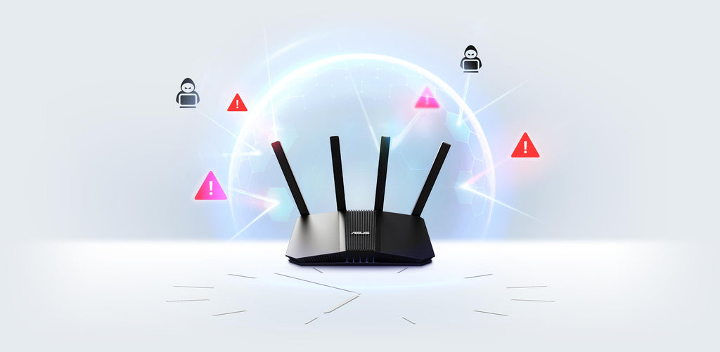 A digital shield covers RT-BE58U to block ‘hacker’ and ‘insecure device” away
