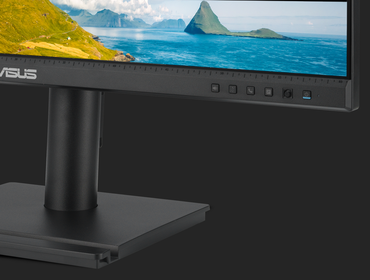 ASUS BE248CFN monitor buttons allow for easy adjustment of volume and microphone settings
