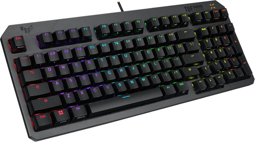 TUF Gaming K3 Gen II Keyboard front view to the right.