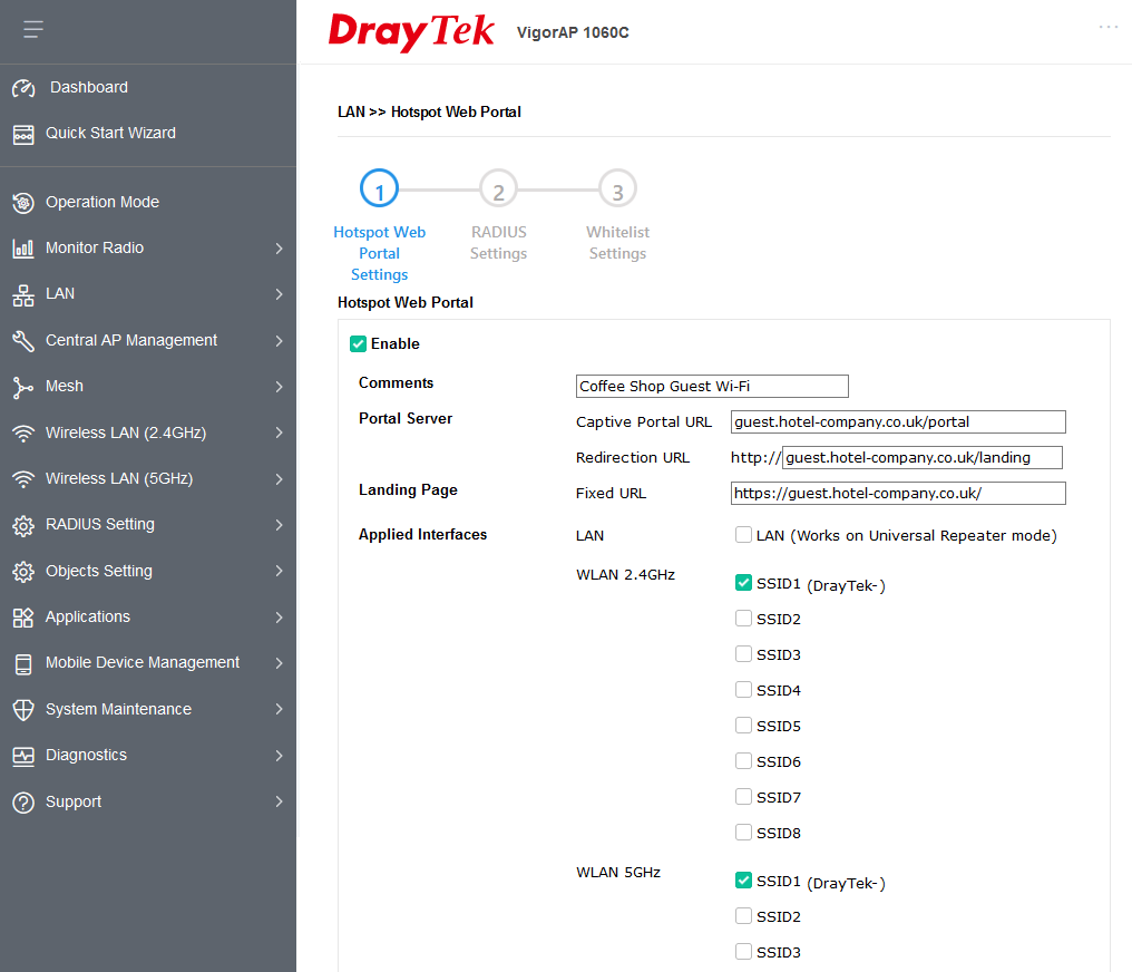 VigorAP Hotspot Web Portal