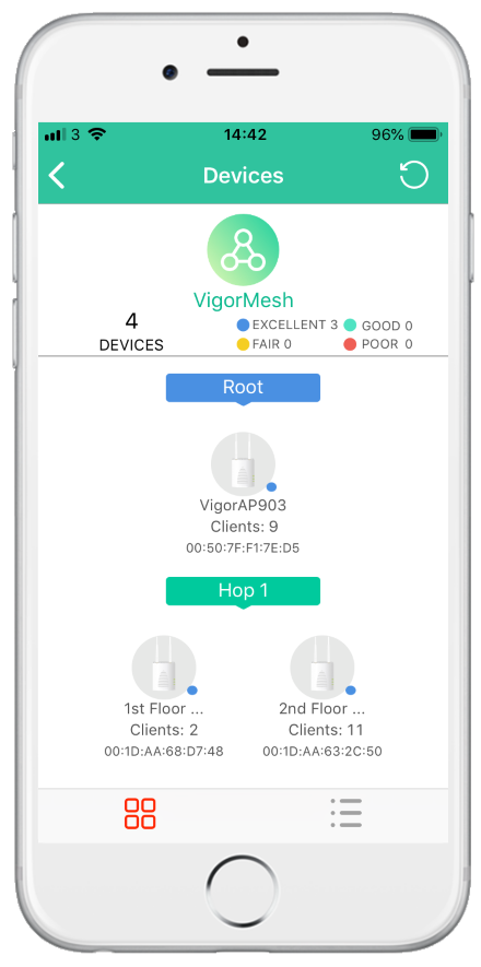 View the Mesh Wireless status from the DrayTek Wireless app